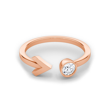 Just Brilliant arrow cuff ring, rose gold, front view.