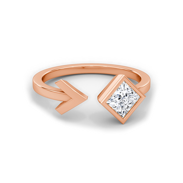 Just Brilliant arrow cuff ring, rose gold, front view.