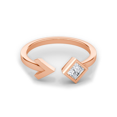 Just Brilliant arrow cuff ring, rose gold, front view.