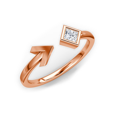 Just Brilliant arrow cuff ring, rose gold, upright view.