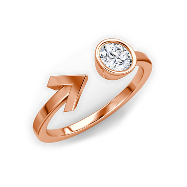 Just Brilliant arrow cuff ring, rose gold, upright view.
