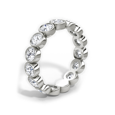 Just Brilliant bezel eternity band, upright view, white background with natural shadow