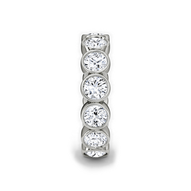 Just Brilliant bezel eternity band, side view, white background with natural shadow