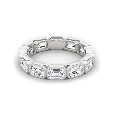 Just Brilliant bezel eternity band, emerald, 18K White Gold, front view.