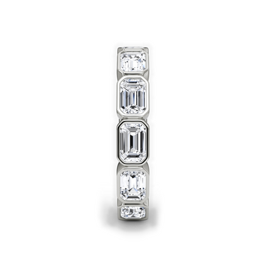 Just Brilliant bezel eternity band, side view, white background with natural shadow