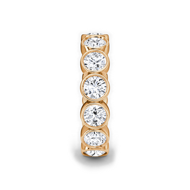Just Brilliant bezel eternity band, side view, white background with natural shadow