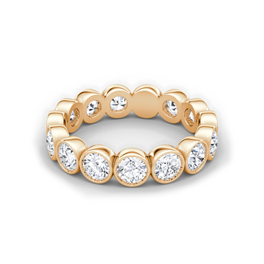 Just Brilliant bezel eternity band, round-brilliant original, 18K Rose Gold, front view.