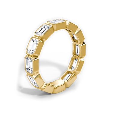 Just Brilliant bezel eternity band, upright view, white background with natural shadow
