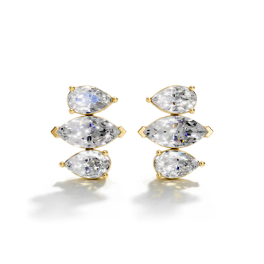Alternating Shape Tennis Earrings, yellow gold, front view.