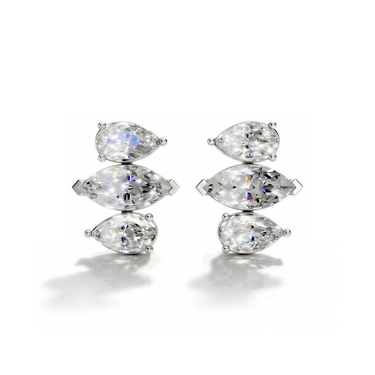 Alternating Shape Tennis Earrings, white gold, front view.