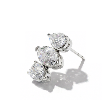 Alternating Shape Tennis Earrings, white gold, angled view.