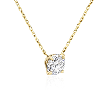 Solitaire Necklace in yellow gold, perspective view
