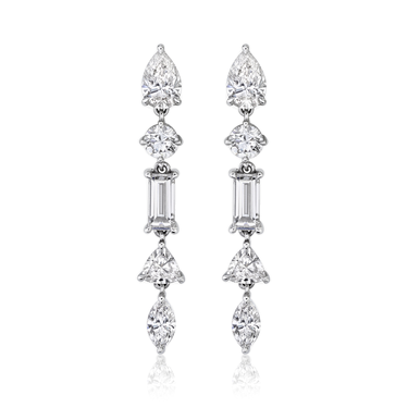 Mixed Drop Earrings, white gold, front view.