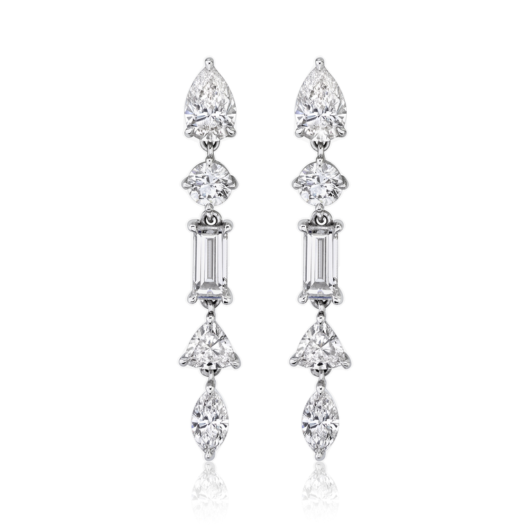 Mixed Drop Earrings, white gold, front view.