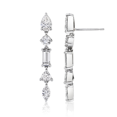Mixed Drop Earrings, white gold, side view.