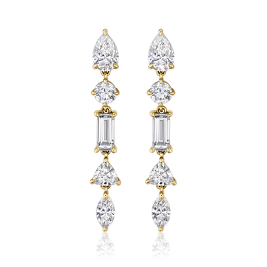Mixed Drop Earrings, yellow gold, front view.