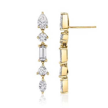 Mixed Drop Earrings, yellow gold, side view.