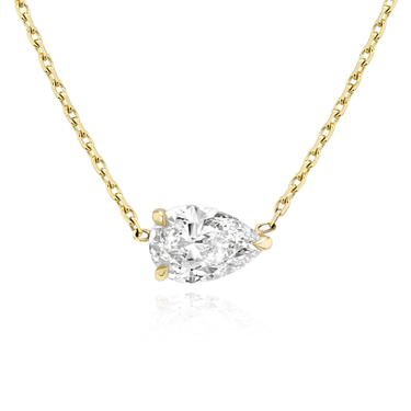 Solitaire Pear Necklace in yellow gold, front view