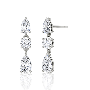 Three Stone Drop Earring — 18K White Gold — front