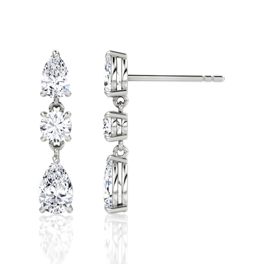Three Stone Drop Earring — 18K White Gold — perspective