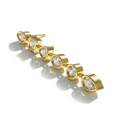 Mixed Shape Bezel Drop Earrings in yellow gold, perspective view