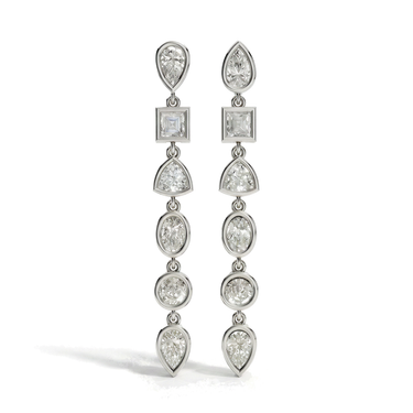 Mixed Shape Bezel Drop Earrings in white gold, front view