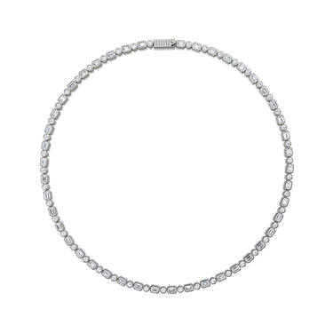 Mixed Bezel Tennis Necklace in white gold, front view