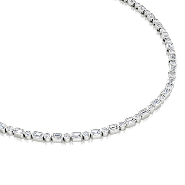 Mixed Bezel Tennis Necklace in white gold, detail view