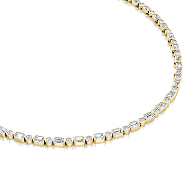 Mixed Bezel Tennis Necklace in yellow gold, detail view