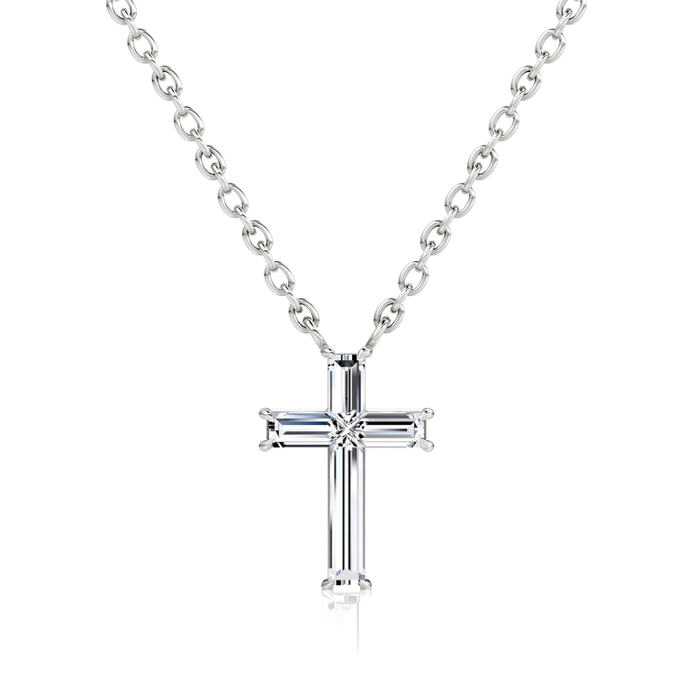 Petite Cross Necklace, white gold, front