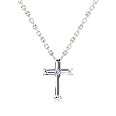 Petite Cross Necklace, white gold, front
