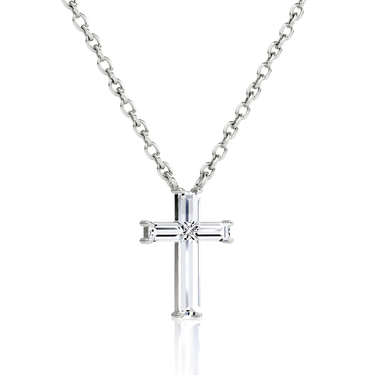 Petite Cross Necklace, white gold, perspective