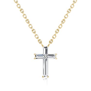 Petite Cross Necklace, yellow gold, front