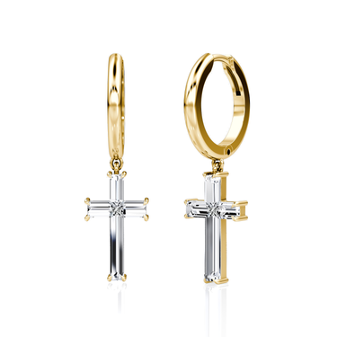 Petite Cross Huggie Hoop – polished hoop – 18K yellow gold – front view