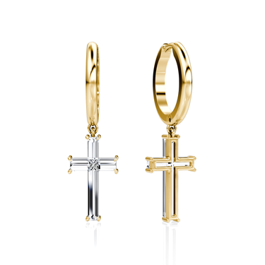 Petite Cross Huggie Hoop – polished hoop – 18K yellow gold – back view