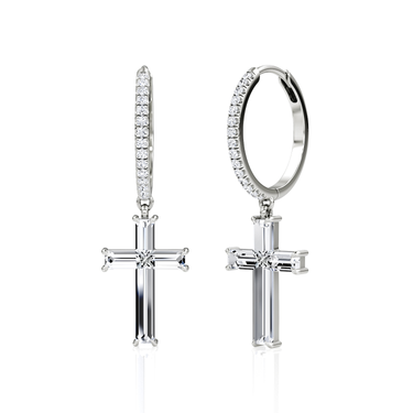 Petite Cross Huggie Hoop – pavé hoop – 18K white gold – front view