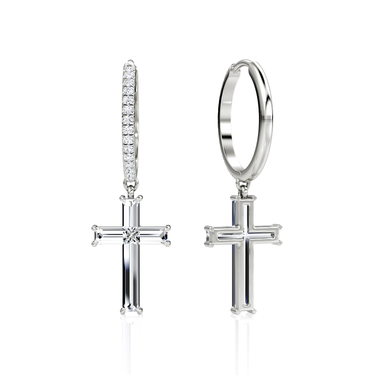 Petite Cross Huggie Hoop – pavé hoop – 18K white gold – back view