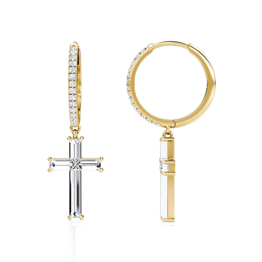 Petite Cross Huggie Hoop – pavé hoop – 18K yellow gold – side view