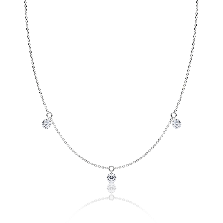 Just Brilliant Floating Station Necklace, 18K white gold, front view.