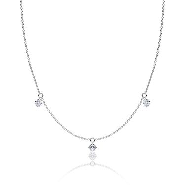 Just Brilliant Floating Station Necklace, 18K white gold, front view.