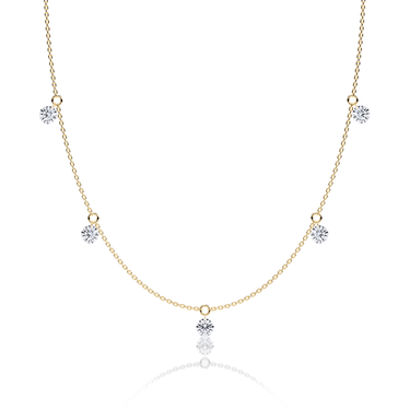 Just Brilliant Floating Station Necklace, 18K yellow gold, front view.
