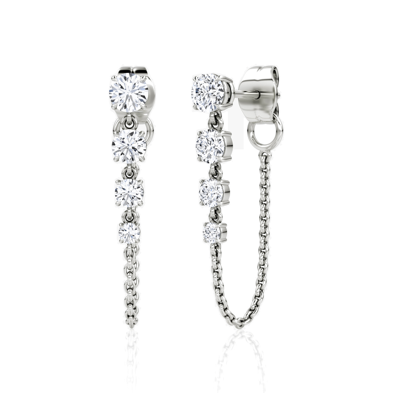 Linked Tennis Earring, white gold, front view.