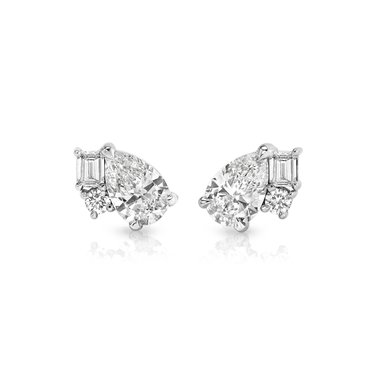 Just Brilliant Chateau Stud, 18K white gold, front view.