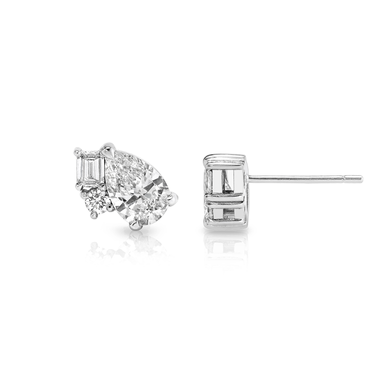 Just Brilliant Chateau Stud, 18K white gold, side view.