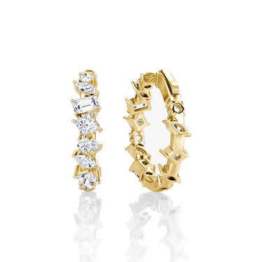 Just Brilliant Mixed Shape Eternity Hoop, 18K yellow gold, back view.