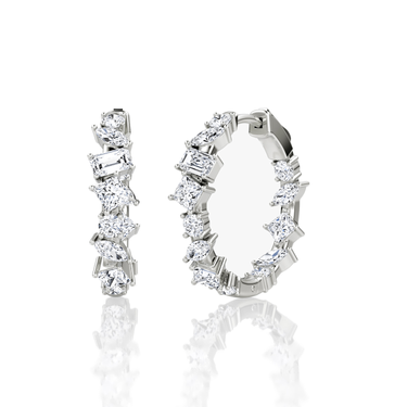 Just Brilliant Mixed Shape Eternity Hoop, 18K white gold, three-quarter view.