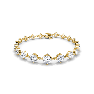 Just Brilliant Full Linked Tennis Bracelet, 18K yellow gold, open view.