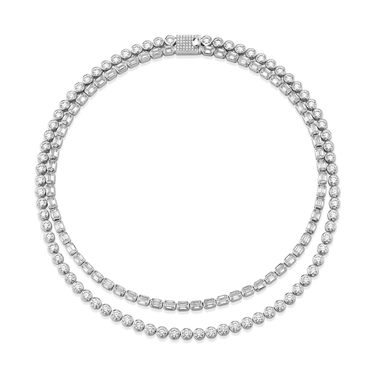 Celestial Double Strand Tennis Necklace in 18K white gold — front view