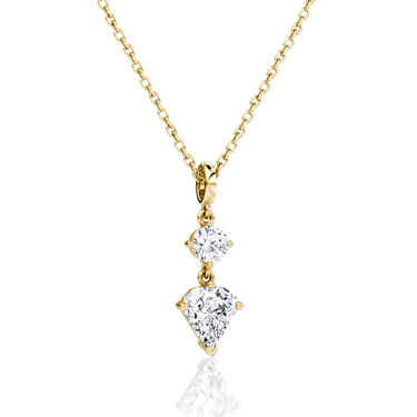 Duo Shield Drop Pendant in yellow gold, angled view
