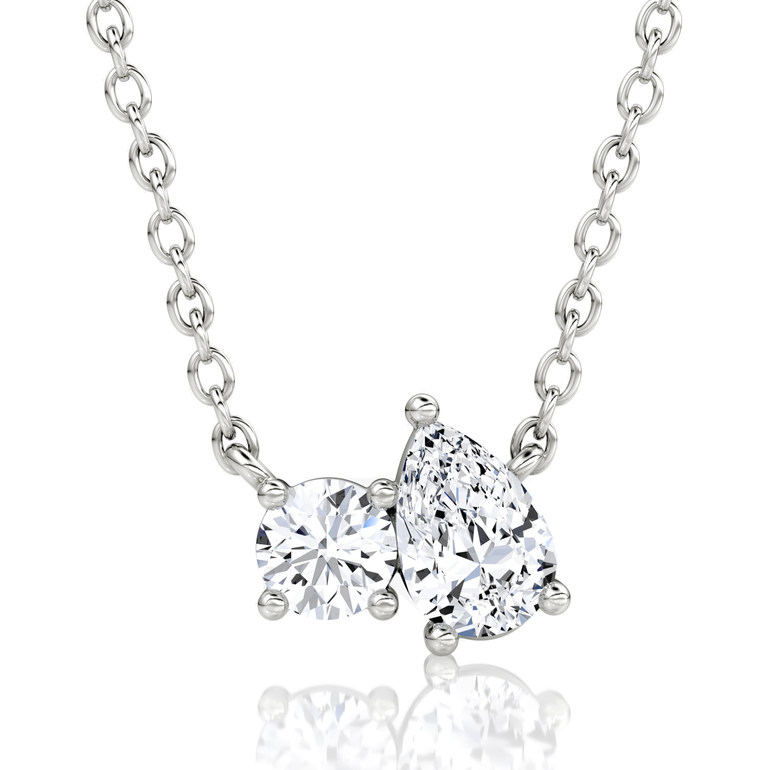 Toi et Moi Necklace in white gold, front view